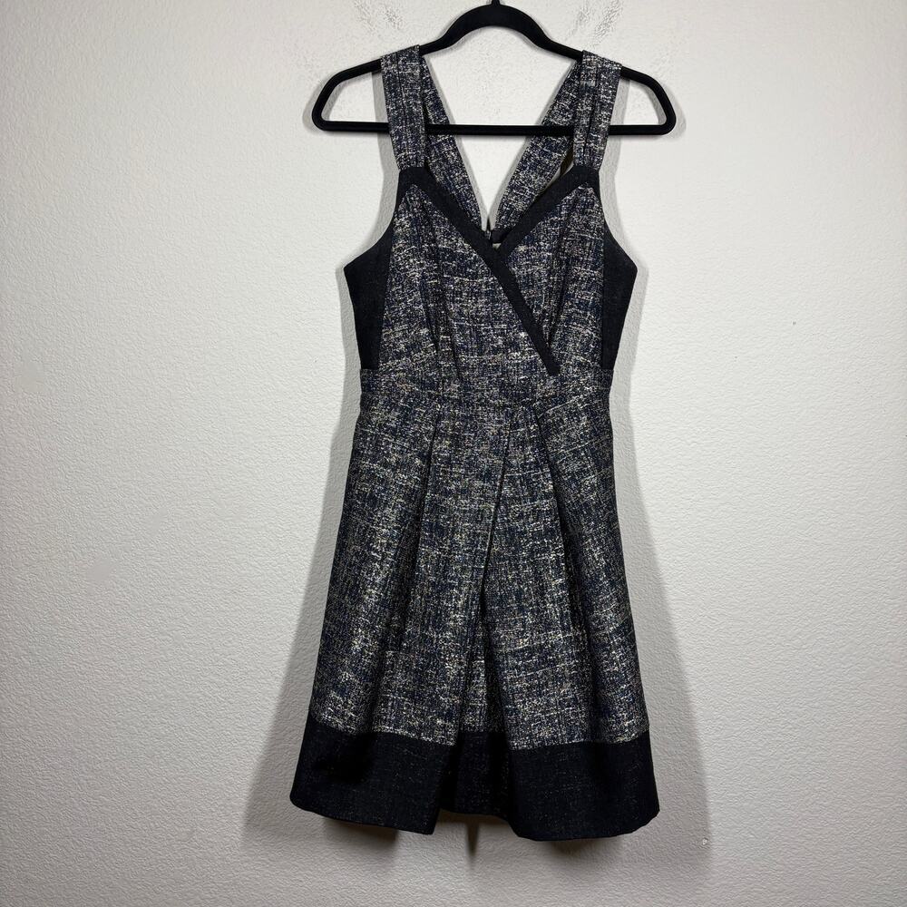 McGinn Size 6 Pleated Mini Dress Black Gold Cotton Blend Cocktail Sleeveless